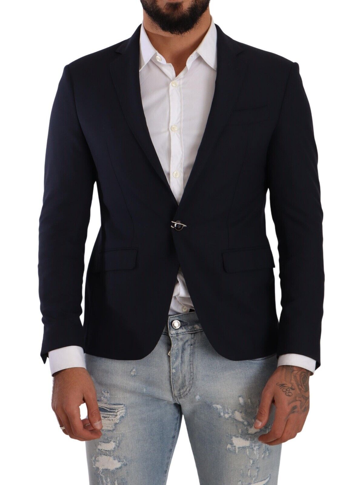 Elegant Slim Fit Dark Blue Blazer - SEHABRANDS