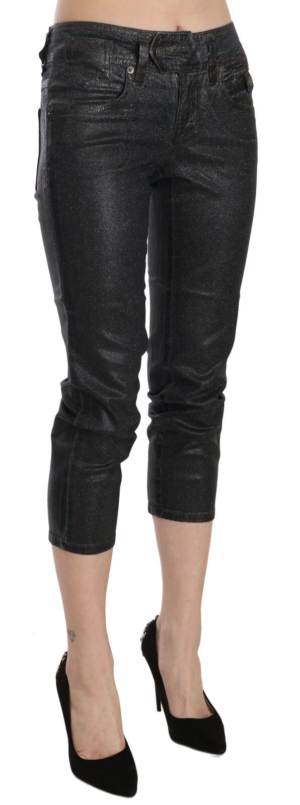 Chic Black Mid Waist Cropped Jeans - SEHABRANDS