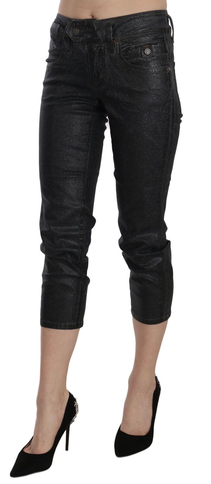 Chic Black Mid Waist Cropped Jeans - SEHABRANDS