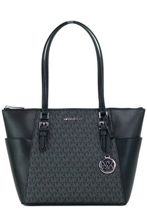 Charlotte Black PVC Leather Large Top Zip Tote Handbag Bag Purse - SEHABRANDS