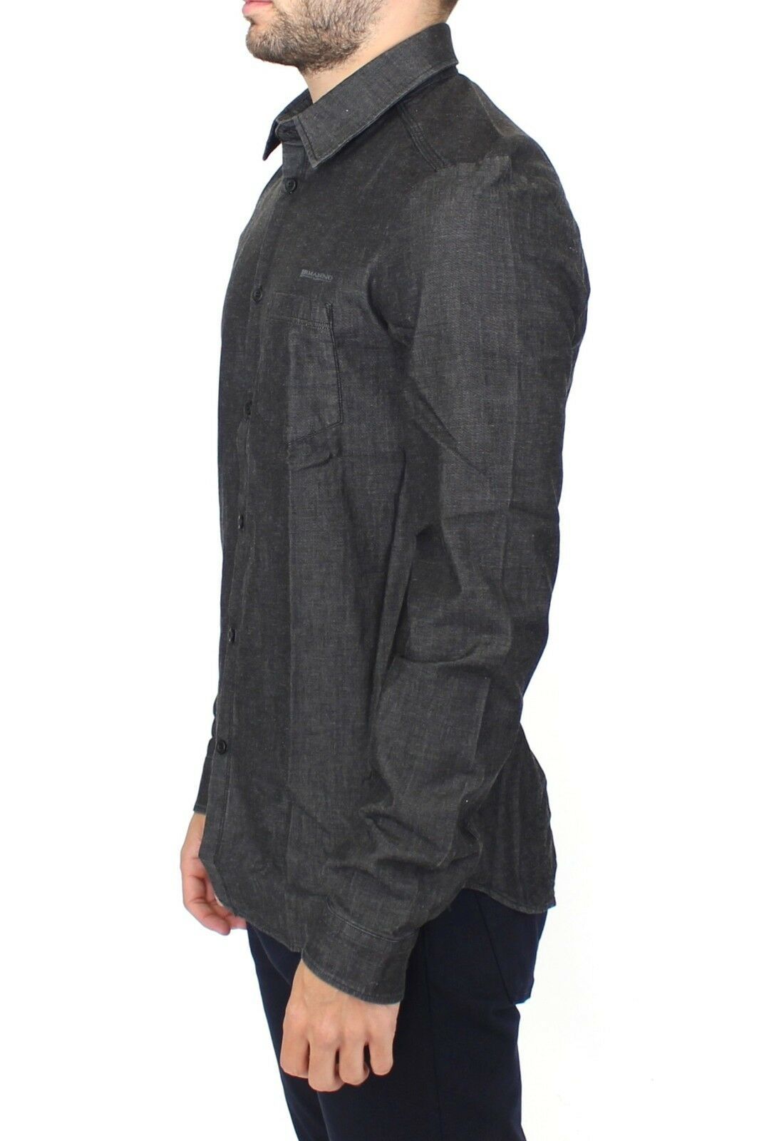 Elegant Gray Stretch Denim Casual Shirt - SEHABRANDS