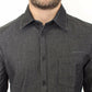 Elegant Gray Stretch Denim Casual Shirt - SEHABRANDS