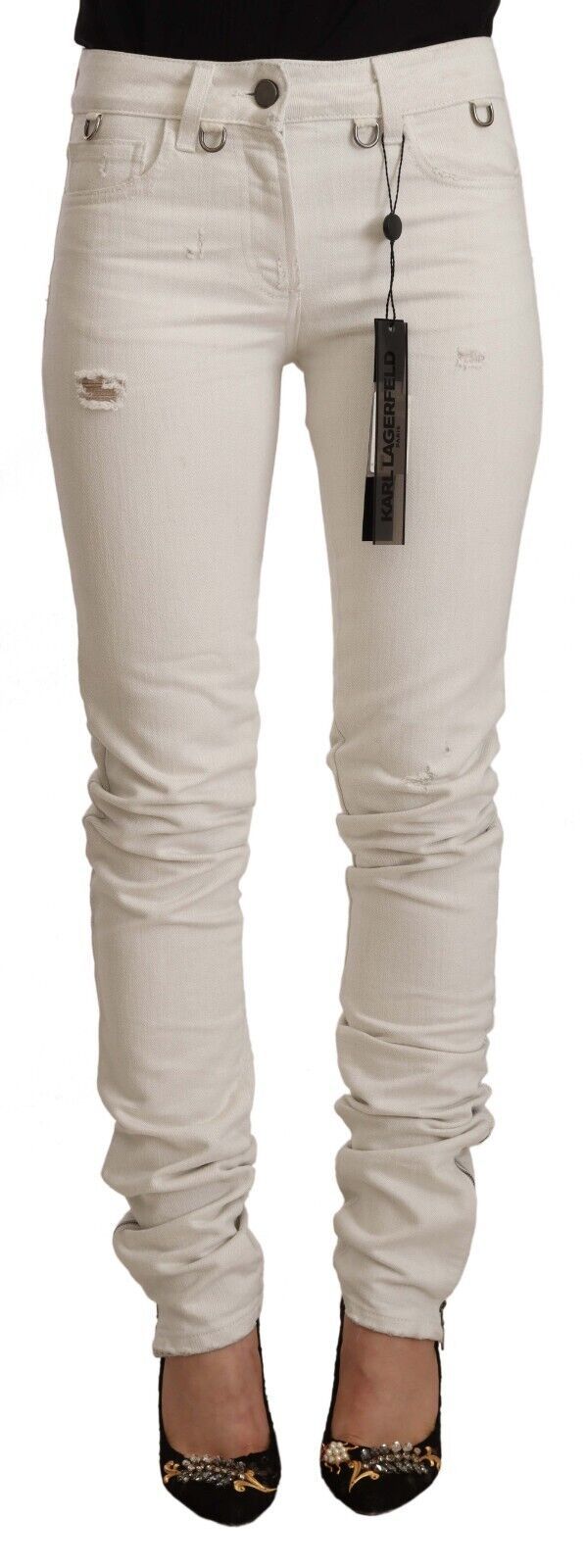 Chic White Mid-Waist Slim Fit Jeans - SEHABRANDS