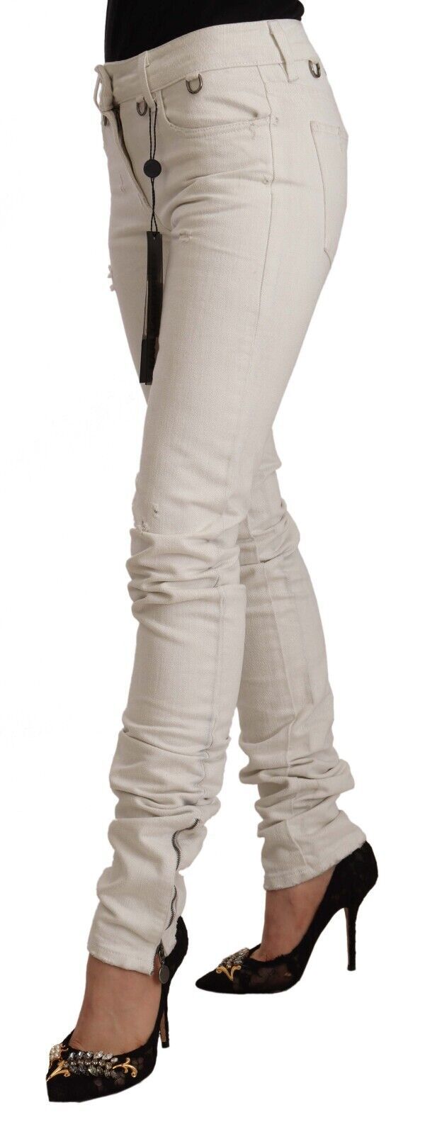 Chic White Mid-Waist Slim Fit Jeans - SEHABRANDS