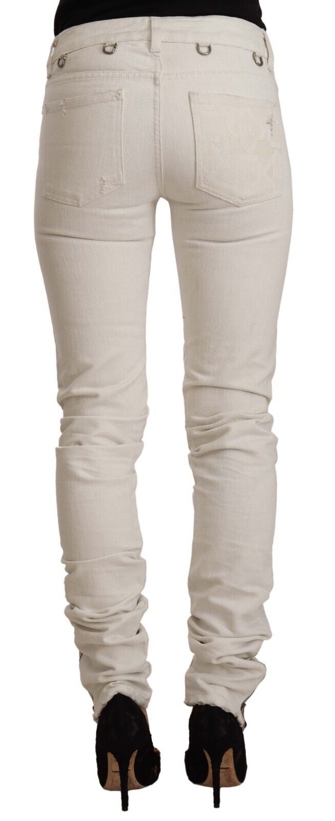 Chic White Mid-Waist Slim Fit Jeans - SEHABRANDS