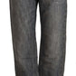 Chic Gray Straight Cut Ramie-Cotton Jeans - SEHABRANDS