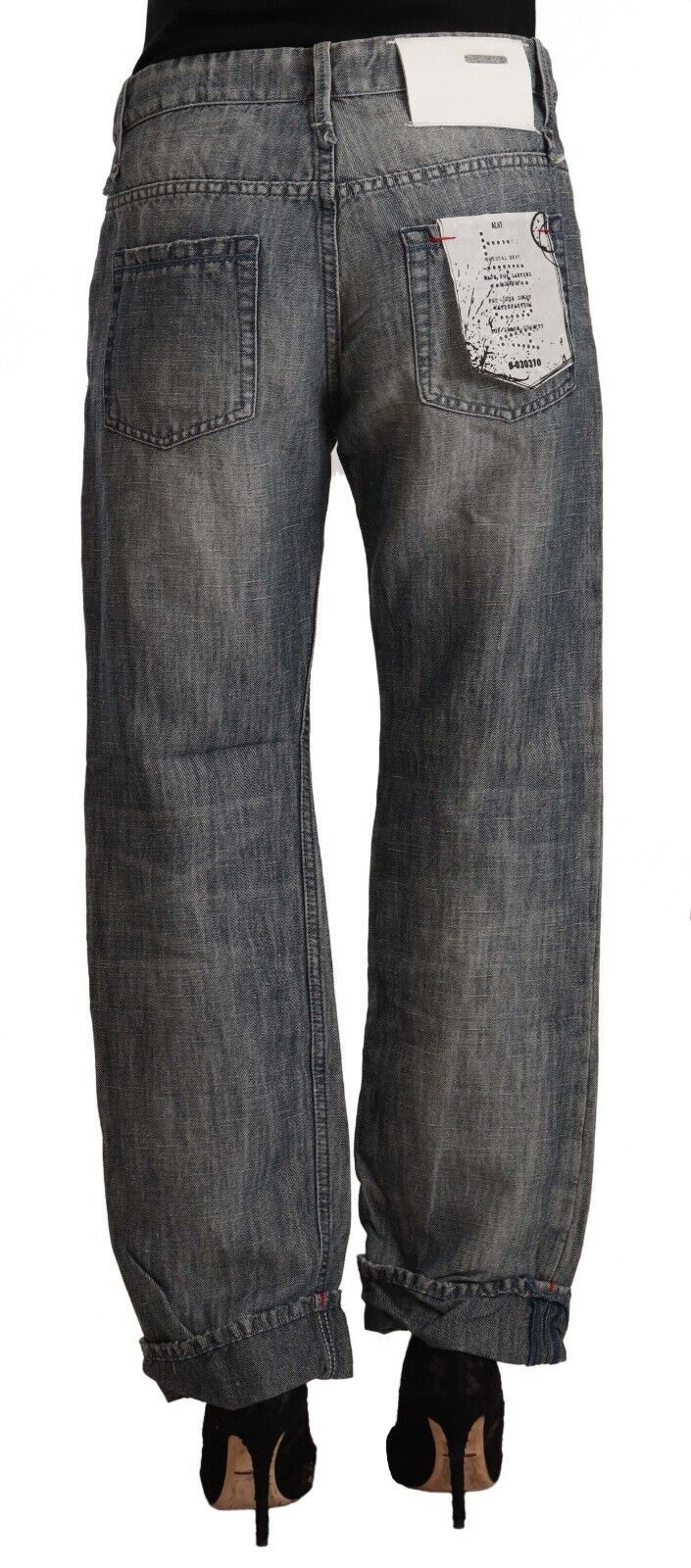 Chic Gray Straight Cut Ramie-Cotton Jeans - SEHABRANDS