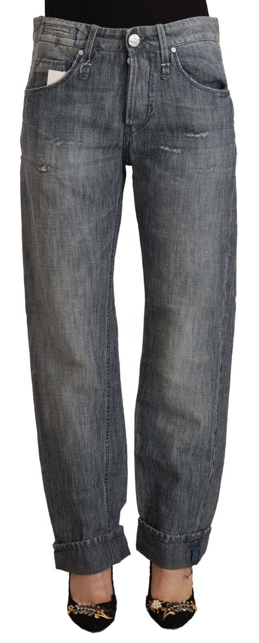 Chic Gray Washed Straight Cut Jeans - SEHABRANDS