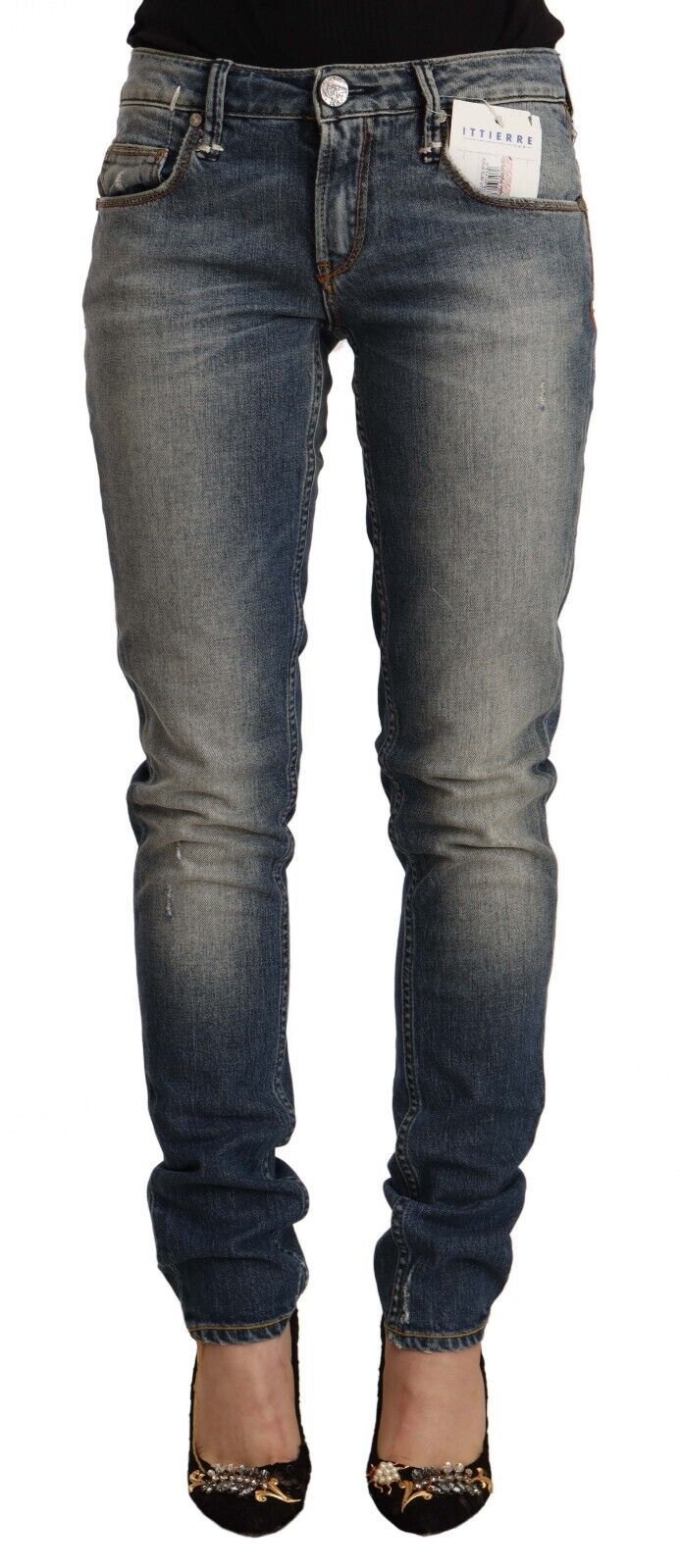 Blue Washed Skinny Cotton Blend Jeans - SEHABRANDS