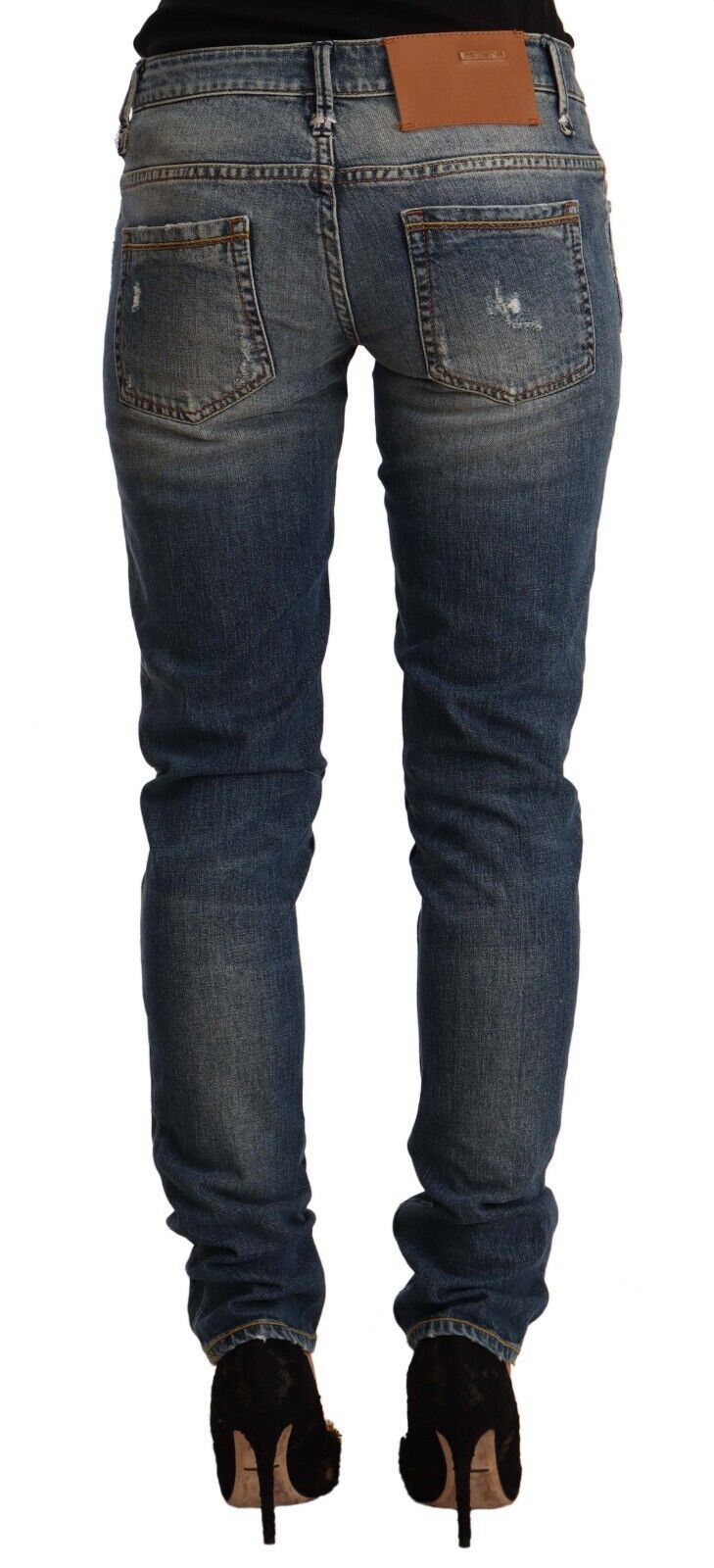 Blue Washed Skinny Cotton Blend Jeans - SEHABRANDS