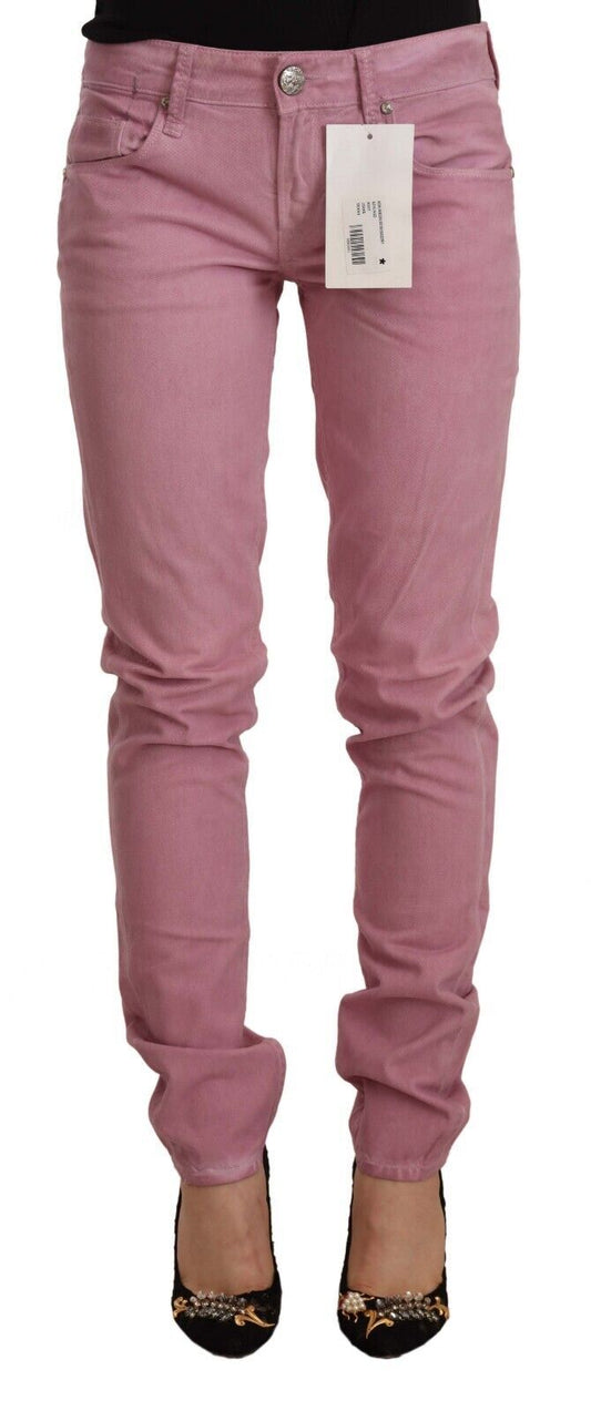 Elegant Pink Slim Fit Denim Jeans - SEHABRANDS