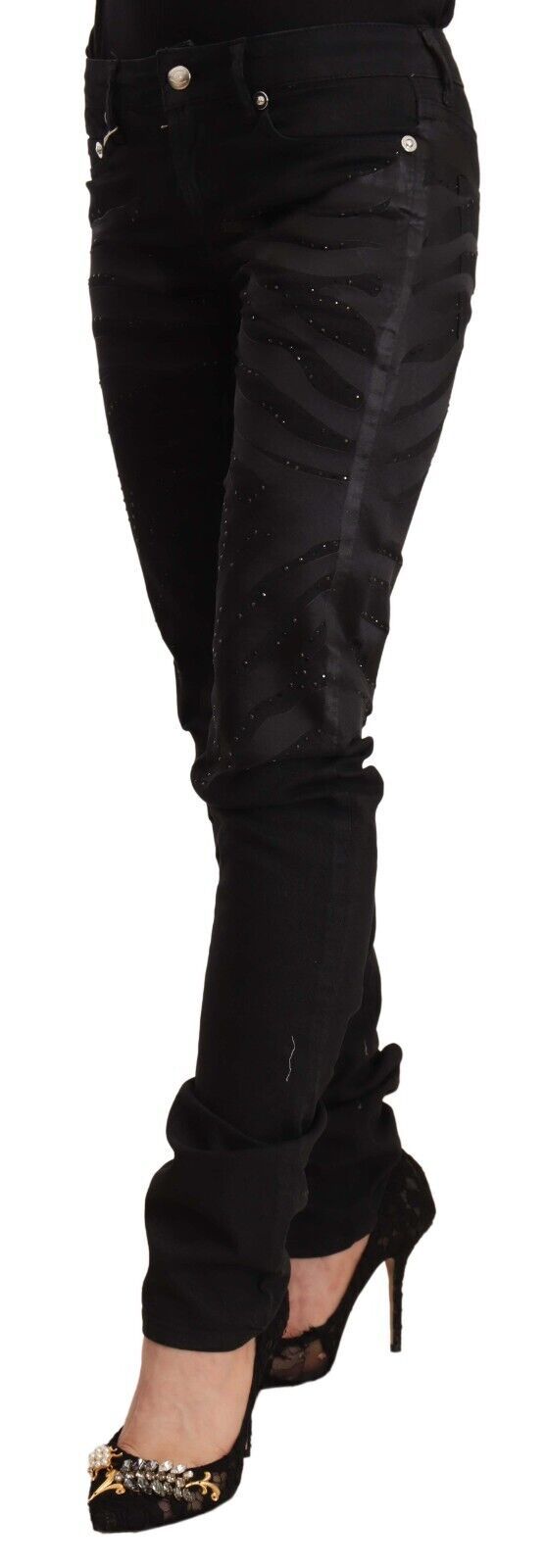 Elegant Black Slim Fit Embellished Jeans - SEHABRANDS