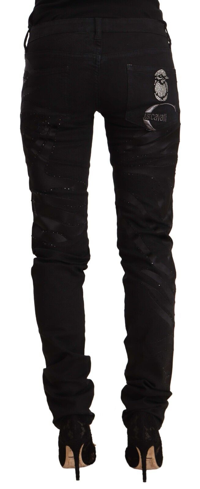 Elegant Black Slim Fit Embellished Jeans - SEHABRANDS