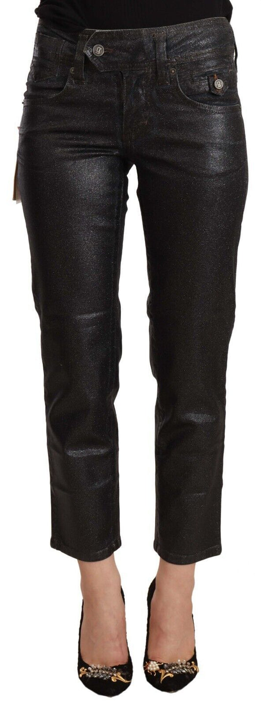 Chic Black Glittered Cropped Pants - SEHABRANDS