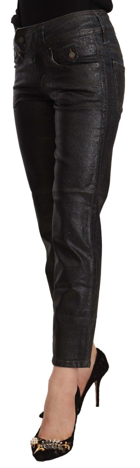 Chic Black Glittered Cropped Pants - SEHABRANDS