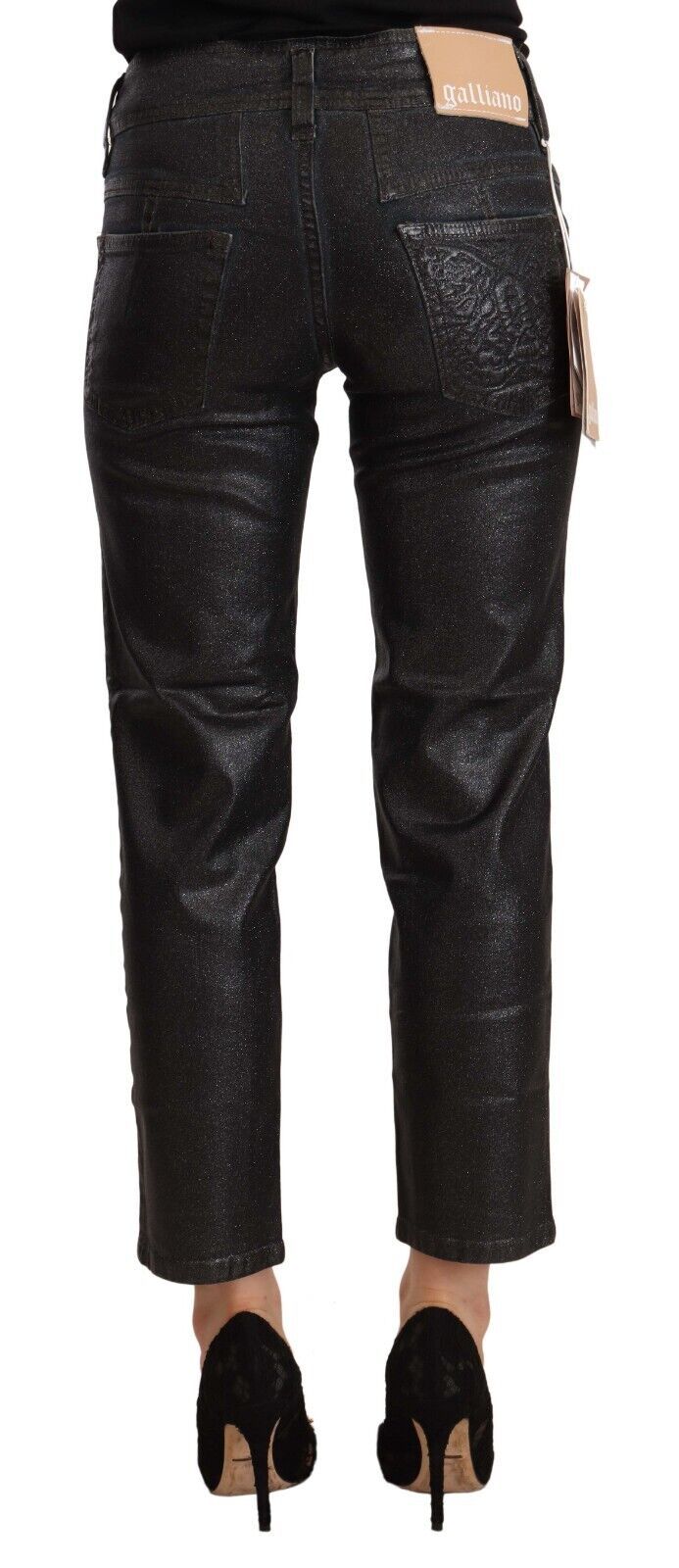 Chic Black Glittered Cropped Pants - SEHABRANDS