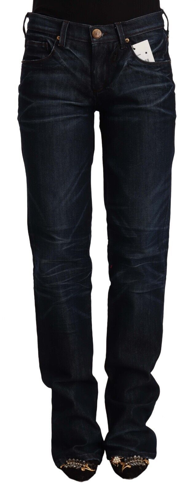 Chic Dark Blue Mid Waist Jeans - SEHABRANDS