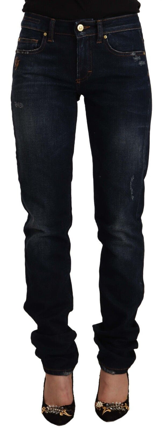 Chic Mid-Waist Skinny Jeans in Dark Blue Wash - SEHABRANDS