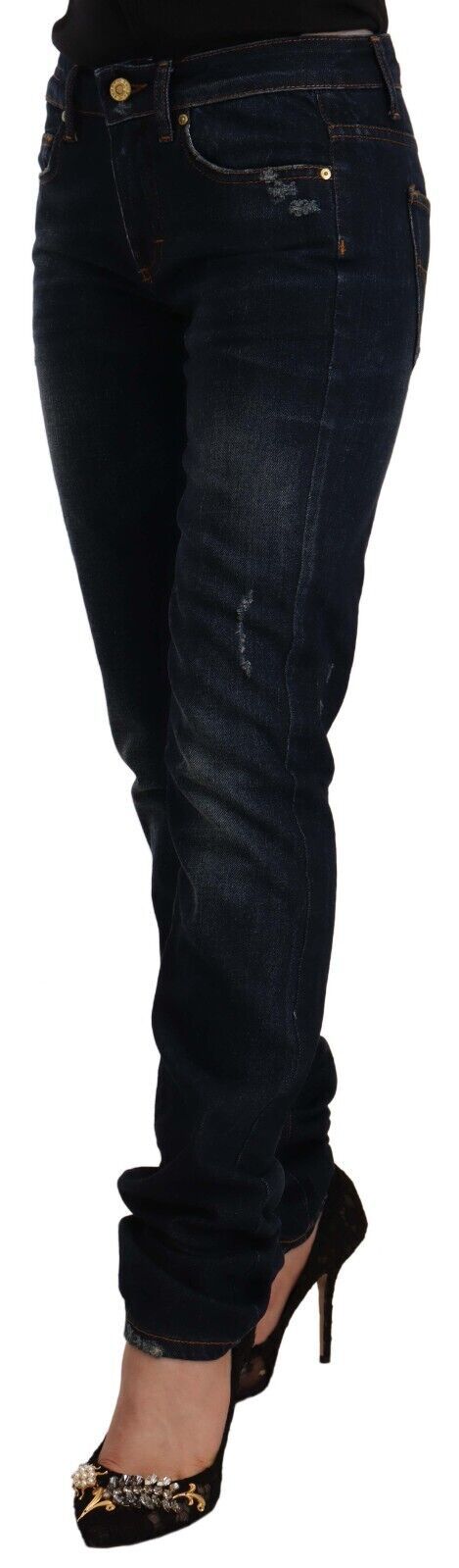 Chic Mid-Waist Skinny Jeans in Dark Blue Wash - SEHABRANDS