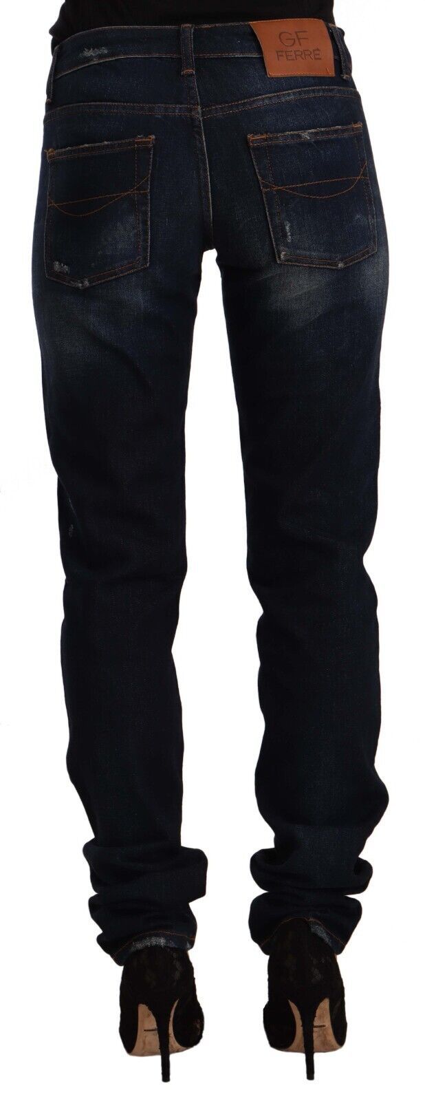 Chic Mid-Waist Skinny Jeans in Dark Blue Wash - SEHABRANDS