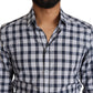 Dolce & Gabbana Elegant Blue & White Checkered Slim Fit Dress Shirt