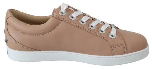 Powder Pink Nappa Leather Sneakers - SEHABRANDS