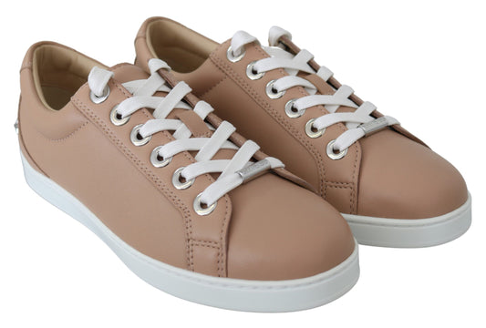 Powder Pink Nappa Leather Sneakers - SEHABRANDS