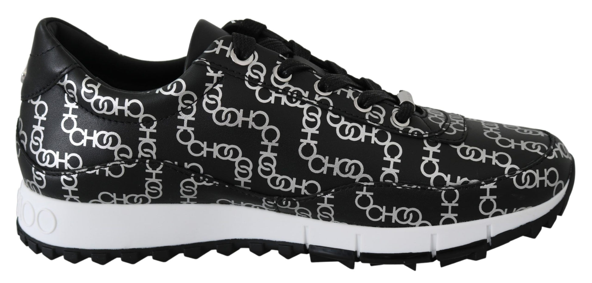 Elegant Black & Silver Leather Sneakers - SEHABRANDS