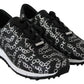 Elegant Black & Silver Leather Sneakers - SEHABRANDS