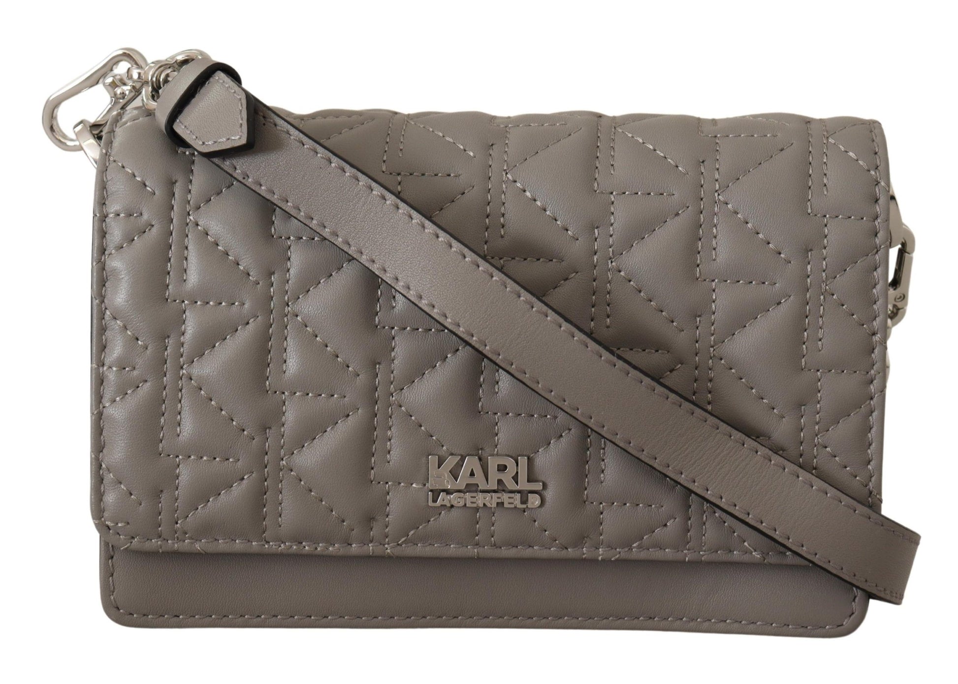 Elegant Grey Leather Crossbody Bag - SEHABRANDS