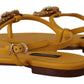 Dolce & Gabbana Mustard T-Strap Flat Sandals with Heart Embellishment