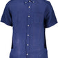 Elegant Blue Linen Button-Down Shirt - SEHABRANDS