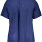 Elegant Blue Linen Button-Down Shirt - SEHABRANDS