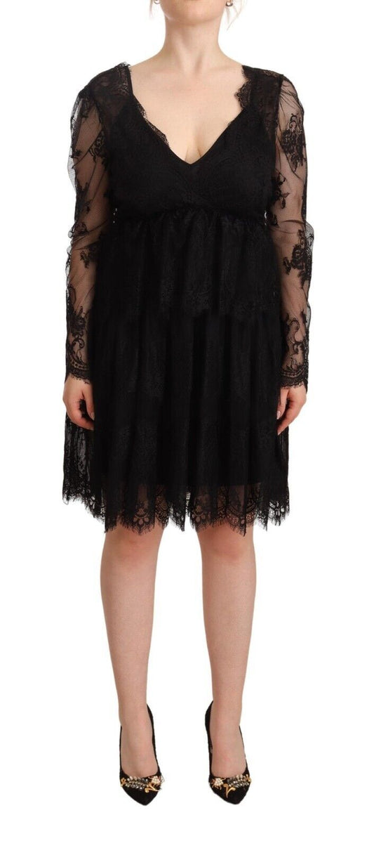 Elegant Floral Lace Long Sleeve Shift Dress - SEHABRANDS