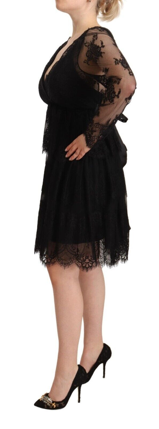 Elegant Floral Lace Long Sleeve Shift Dress - SEHABRANDS