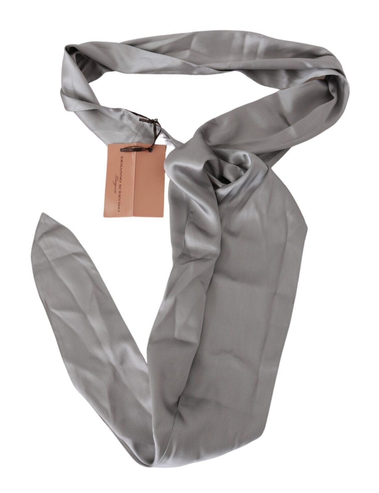 Sleek Silver Silk Neck Scarf for Men - SEHABRANDS