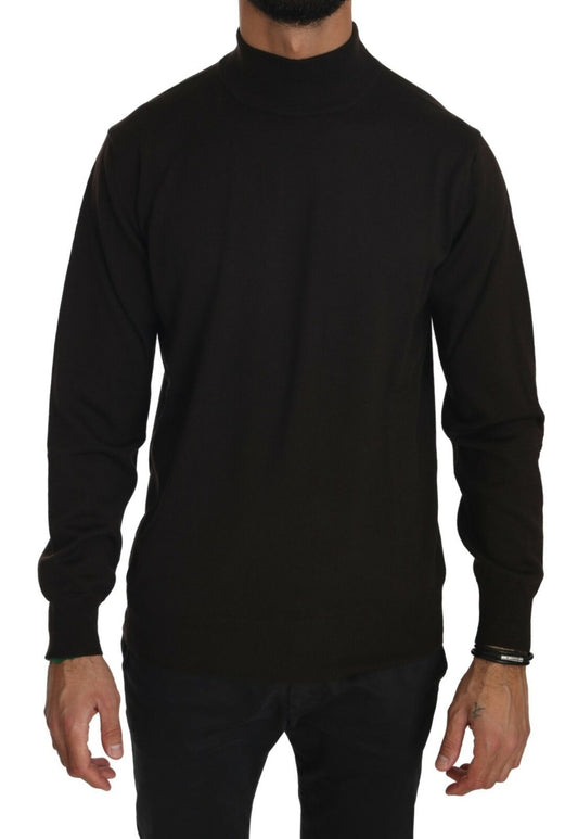 Elegant Brown Virgin Wool Sweater - SEHABRANDS