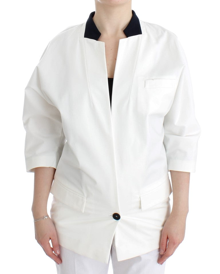 Chic White Cotton Blend Blazer - SEHABRANDS