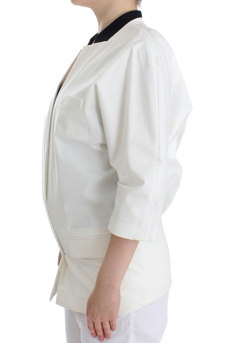 Chic White Cotton Blend Blazer - SEHABRANDS