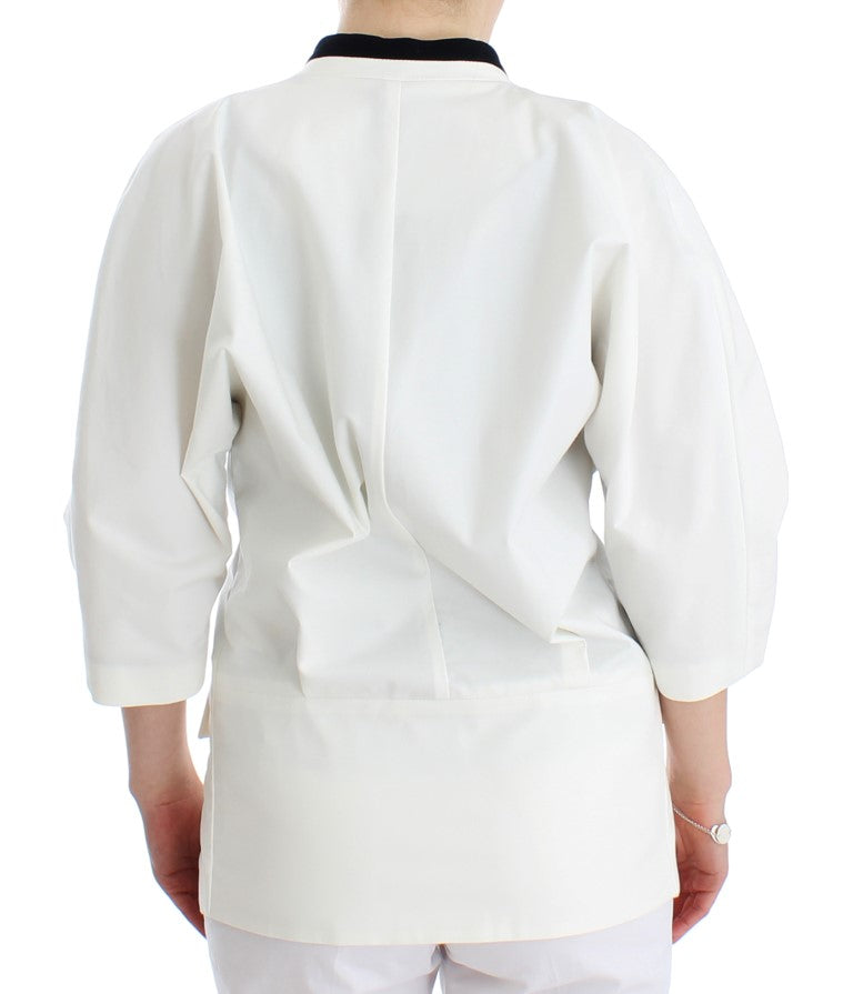 Chic White Cotton Blend Blazer - SEHABRANDS