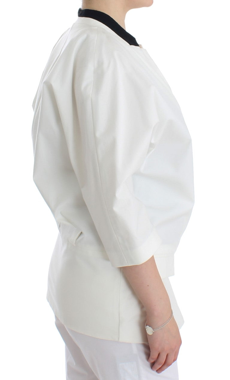 Chic White Cotton Blend Blazer - SEHABRANDS