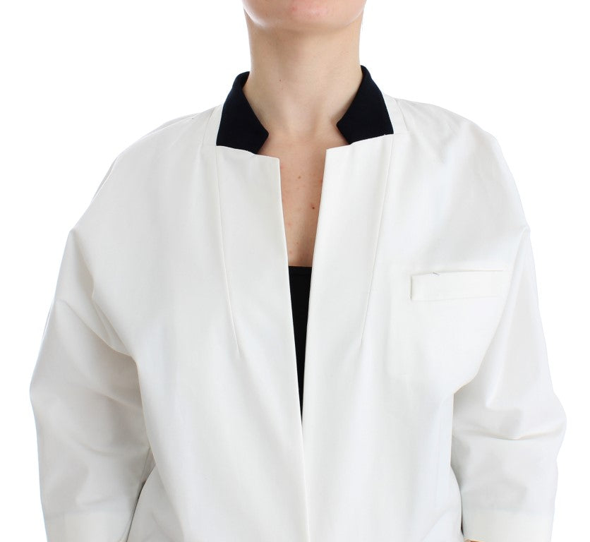 Chic White Cotton Blend Blazer - SEHABRANDS