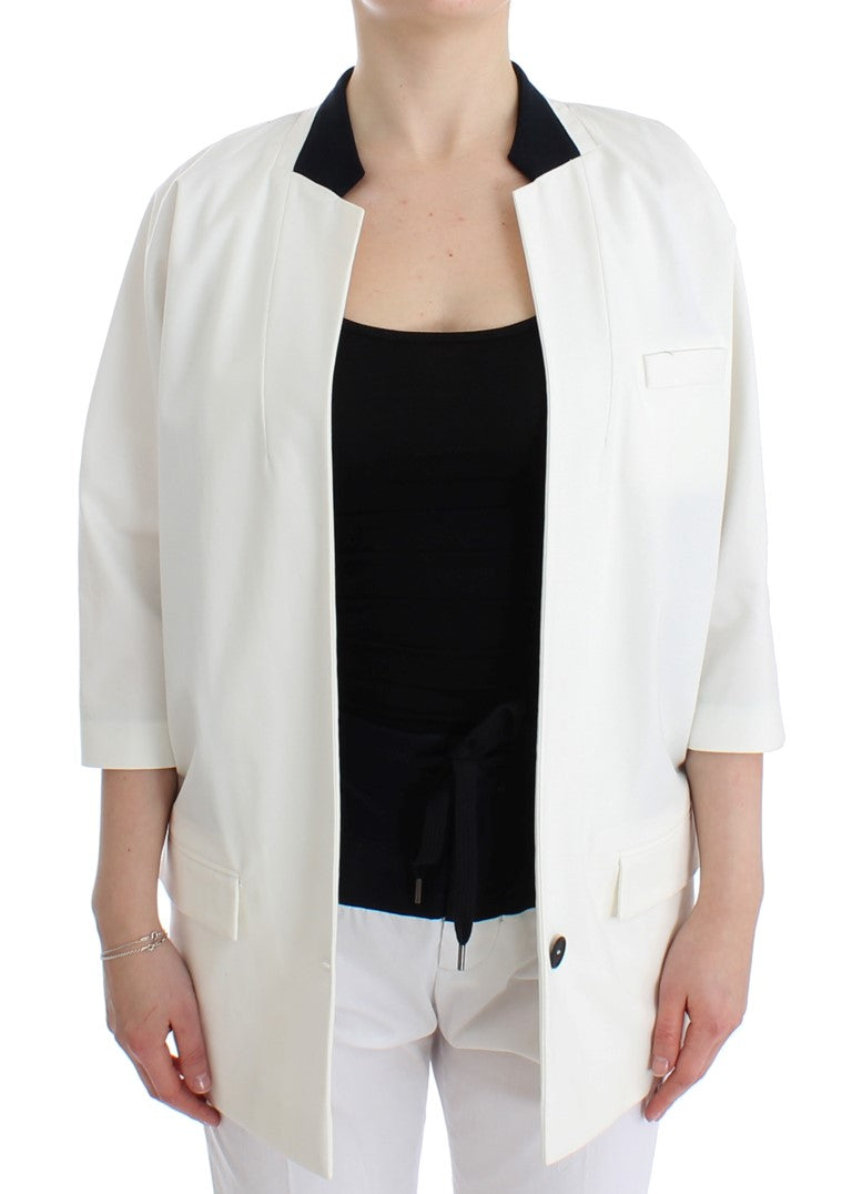 Chic White Cotton Blend Blazer - SEHABRANDS