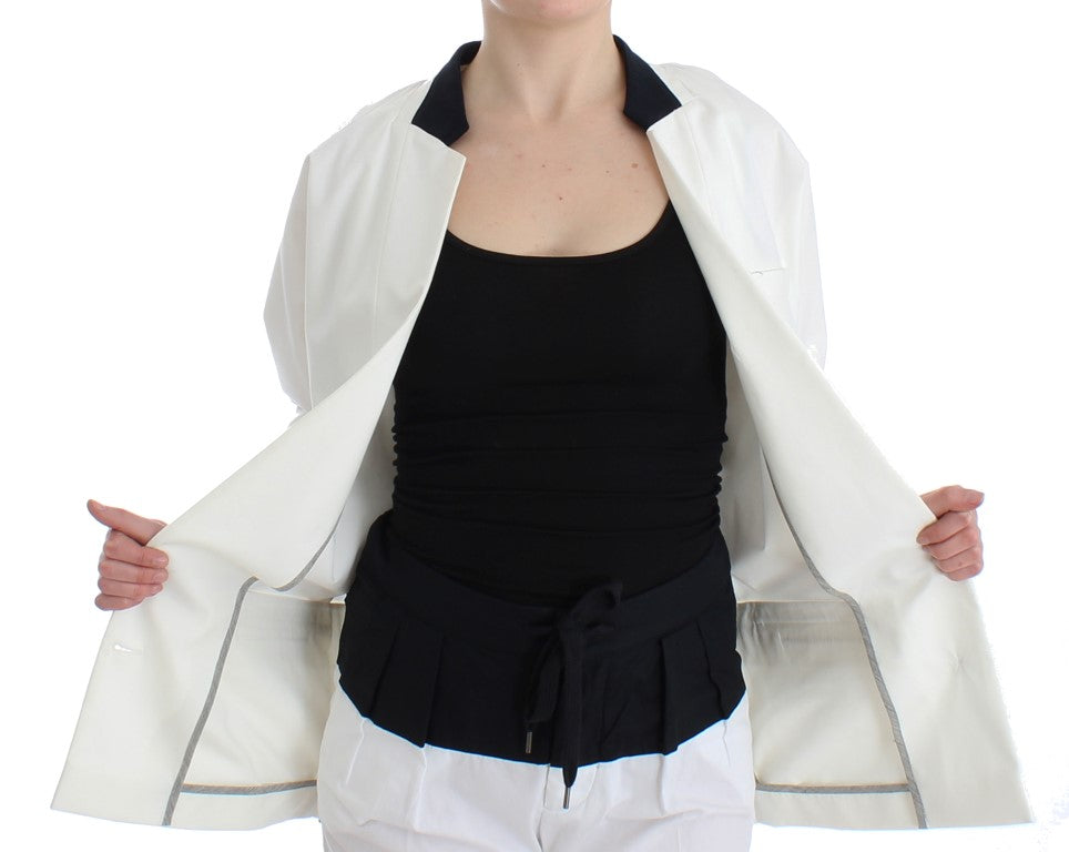 Chic White Cotton Blend Blazer - SEHABRANDS