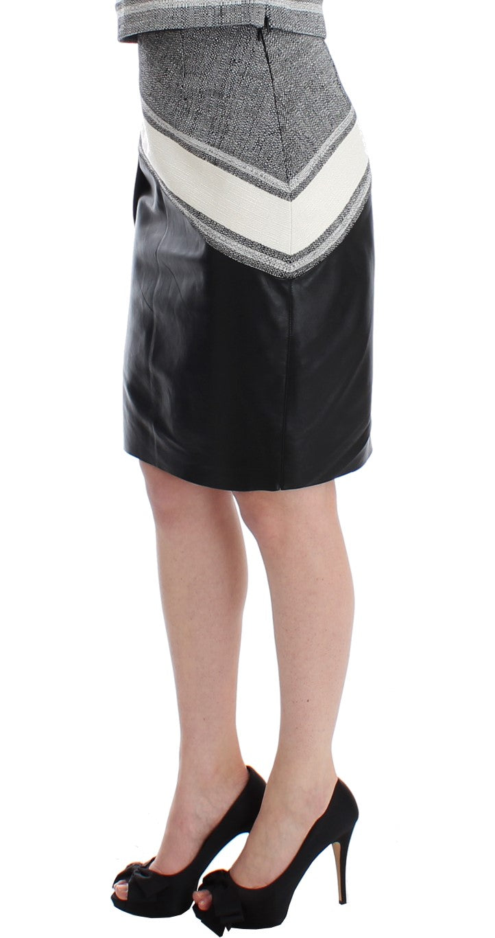 Elegant Leather Liza Skirt in Black and Gray - SEHABRANDS