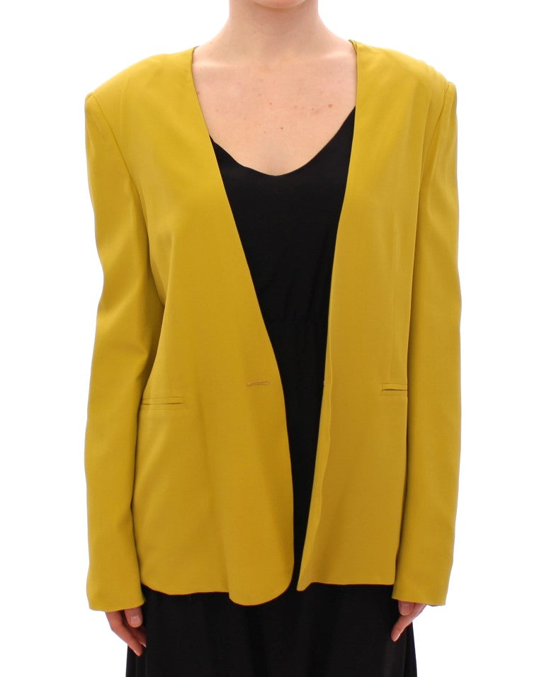 Elegant Mustard Silk Blend Jacket - SEHABRANDS