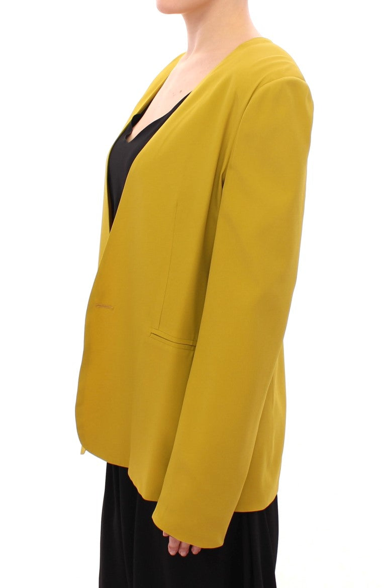 Elegant Mustard Silk Blend Jacket - SEHABRANDS