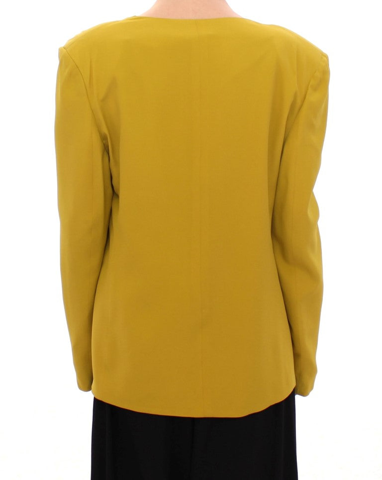 Elegant Mustard Silk Blend Jacket - SEHABRANDS