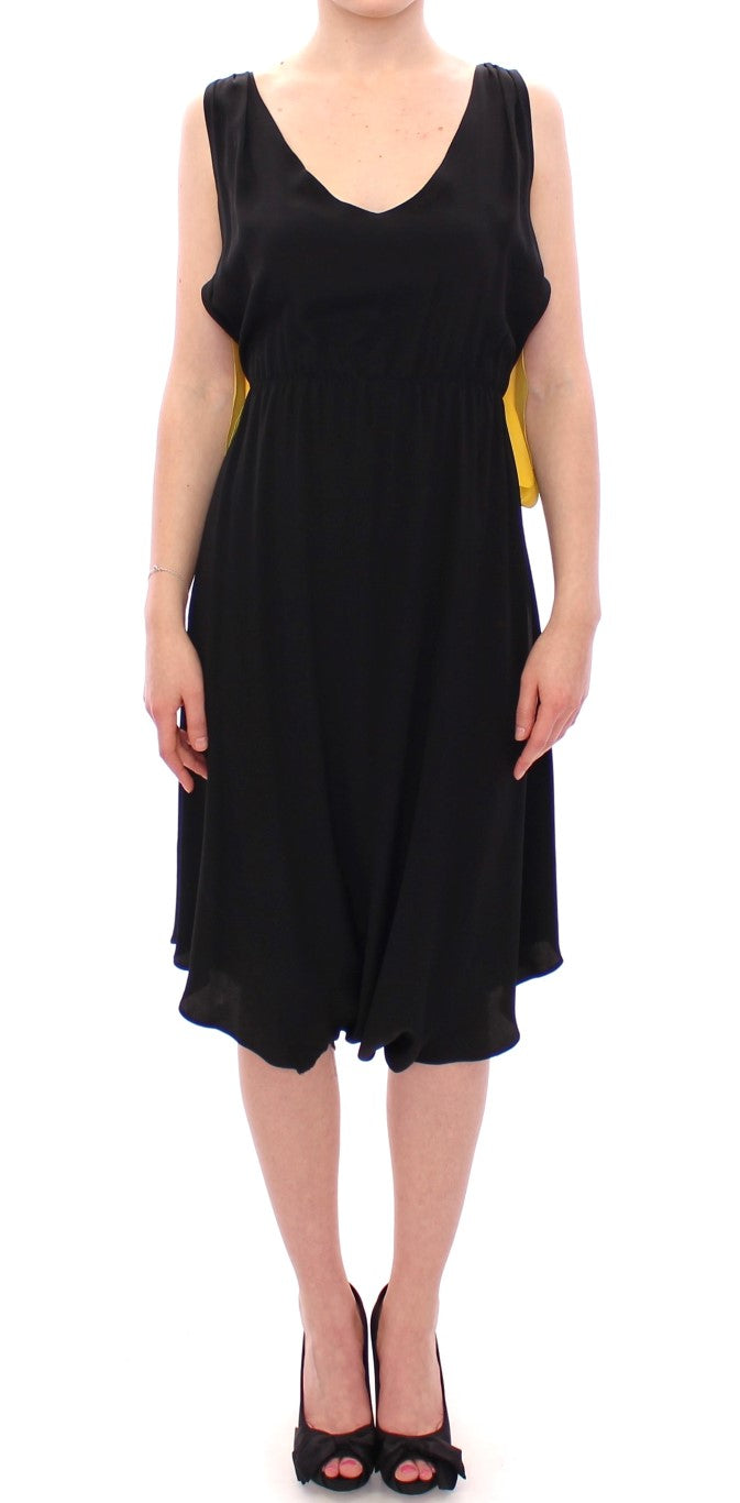 Elegant Silk Blend Shift Dress in Black and Yellow - SEHABRANDS