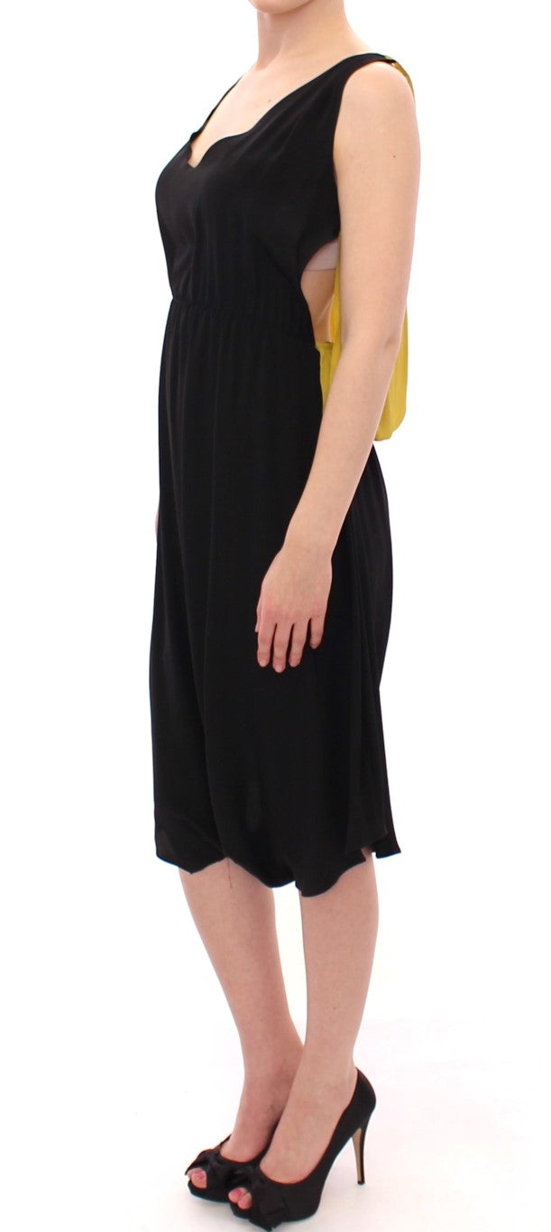 Elegant Silk Blend Shift Dress in Black and Yellow - SEHABRANDS